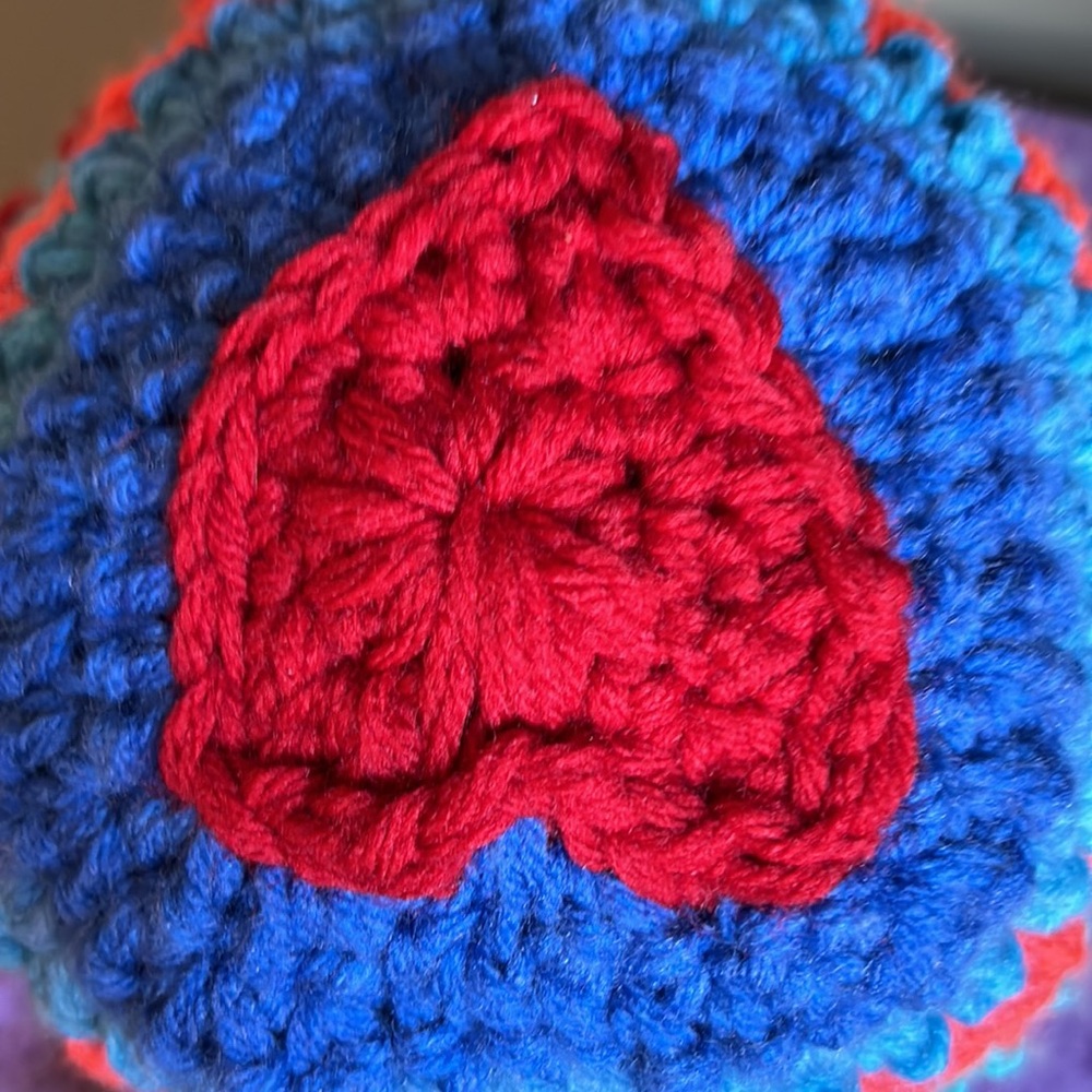 Handmade Colorful Crochet Beanie with heart Accent medium acrylic soft - Picture 11 of 11